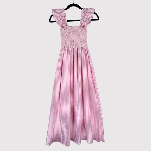 Petal Pup Dress Pink Daniela Striped Midi Smocked Seersucker Fit Flare Size 6 - Picture 2 of 11